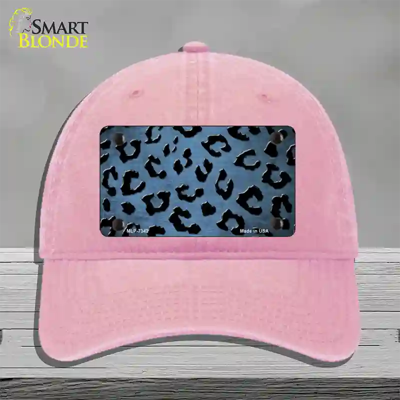 Light Blue Black Cheetah Oil Rubbed Novelty License Plate Hat Unconstructed Cotton / Pink