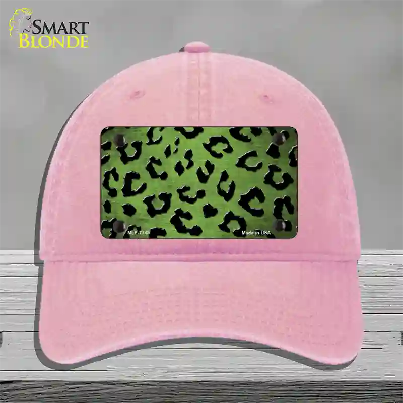 Lime Green Black Cheetah Oil Rubbed Novelty License Plate Hat Unconstructed Cotton / Pink