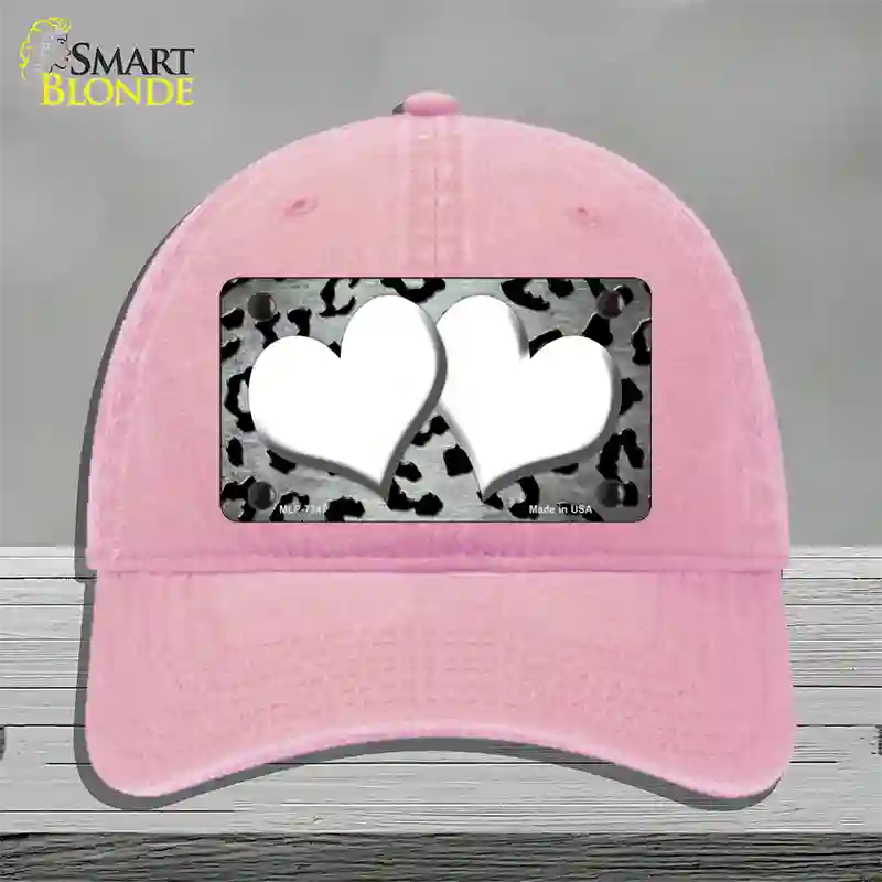 White Black Cheetah Hearts Oil Rubbed Novelty License Plate Hat Unconstructed Cotton / Pink