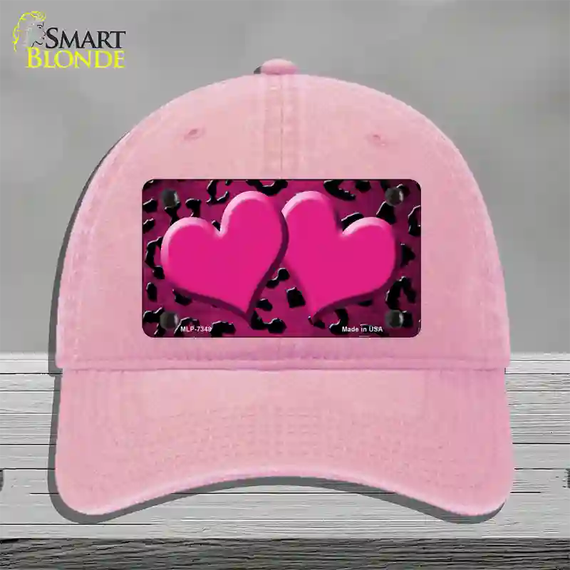 Pink Black Cheetah Hearts Oil Rubbed Novelty License Plate Hat Unconstructed Cotton / Pink