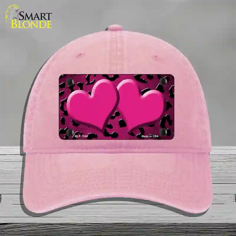 Pink Black Cheetah Hearts Oil Rubbed Novelty License Plate Hat Unconstructed Cotton / Pink