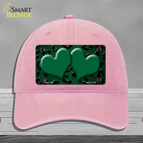 Green Black Cheetah Hearts Oil Rubbed Novelty License Plate Hat Unconstructed Cotton / Pink