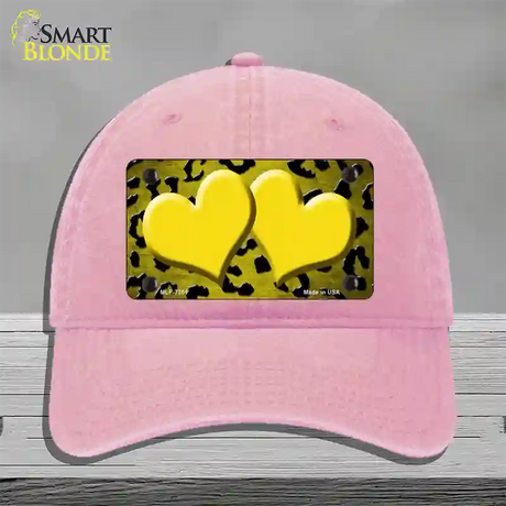 Yellow Black Cheetah Hearts Oil Rubbed Novelty License Plate Hat Unconstructed Cotton / Pink