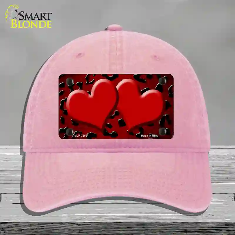 Red Black Cheetah Hearts Oil Rubbed Novelty License Plate Hat Unconstructed Cotton / Pink