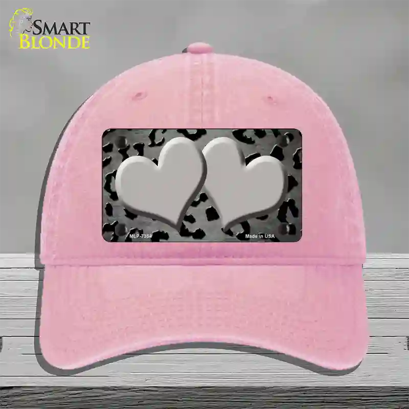 Gray Black Cheetah Hearts Oil Rubbed Novelty License Plate Hat Unconstructed Cotton / Pink