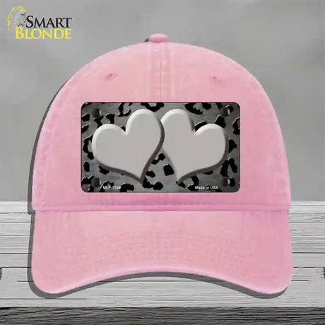 Gray Black Cheetah Hearts Oil Rubbed Novelty License Plate Hat Unconstructed Cotton / Pink