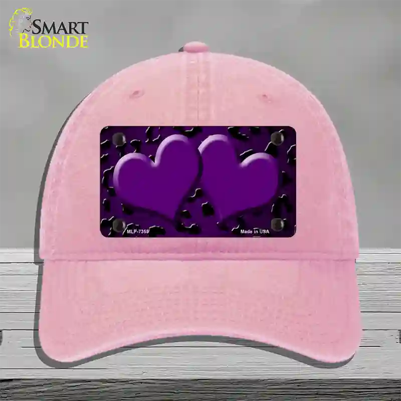 Purple Black Cheetah Hearts Oil Rubbed Novelty License Plate Hat Unconstructed Cotton / Pink