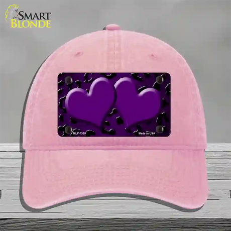 Purple Black Cheetah Hearts Oil Rubbed Novelty License Plate Hat Unconstructed Cotton / Pink