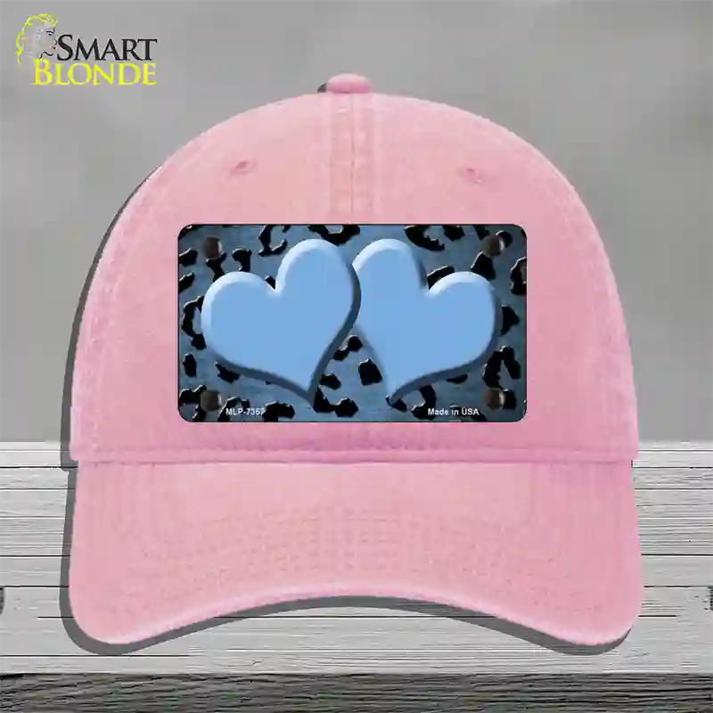 Light Blue Black Cheetah Hearts Oil Rubbed Novelty License Plate Hat Unconstructed Cotton / Pink