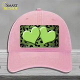 Lime Green Black Cheetah Hearts Oil Rubbed Novelty License Plate Hat Unconstructed Cotton / Pink