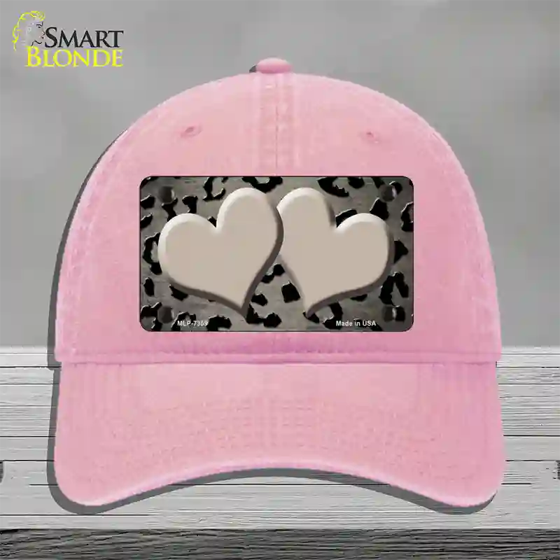 Tan Black Cheetah Hearts Oil Rubbed Novelty License Plate Hat Unconstructed Cotton / Pink