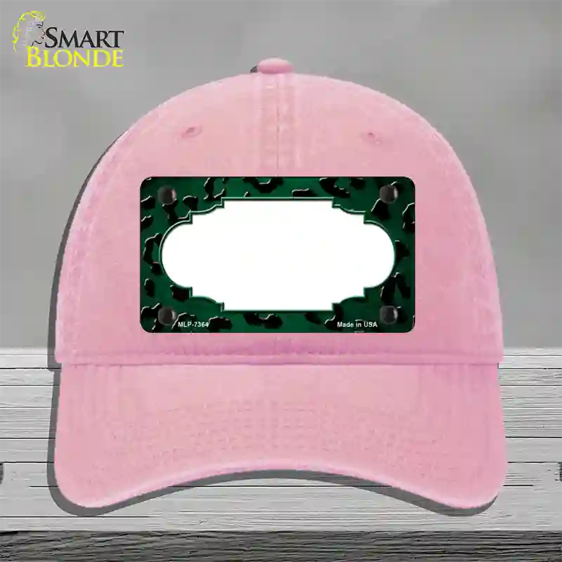 Green Black Cheetah Scallop Oil Rubbed Novelty License Plate Hat Unconstructed Cotton / Pink