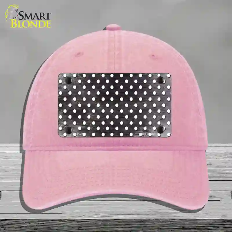 Black White Small Dots Oil Rubbed Novelty License Plate Hat Unconstructed Cotton / Pink