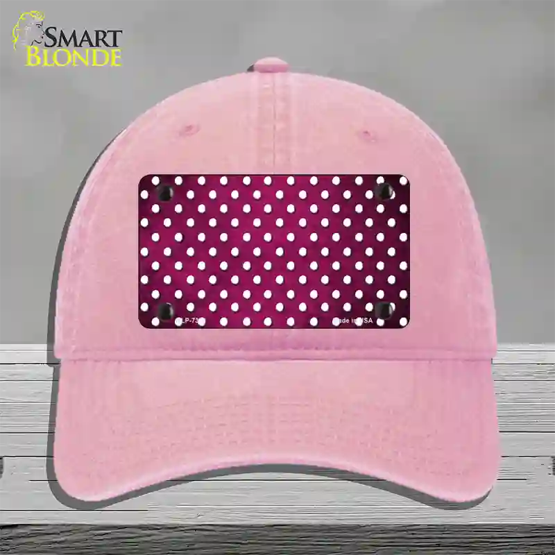 Pink White Small Dots Oil Rubbed Novelty License Plate Hat Unconstructed Cotton / Pink