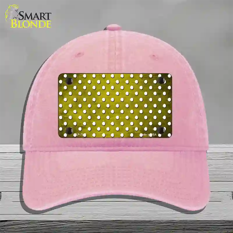 Yellow White Small Dots Oil Rubbed Novelty License Plate Hat Unconstructed Cotton / Pink