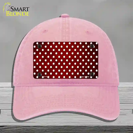 Red White Small Dots Oil Rubbed Novelty License Plate Hat Unconstructed Cotton / Pink