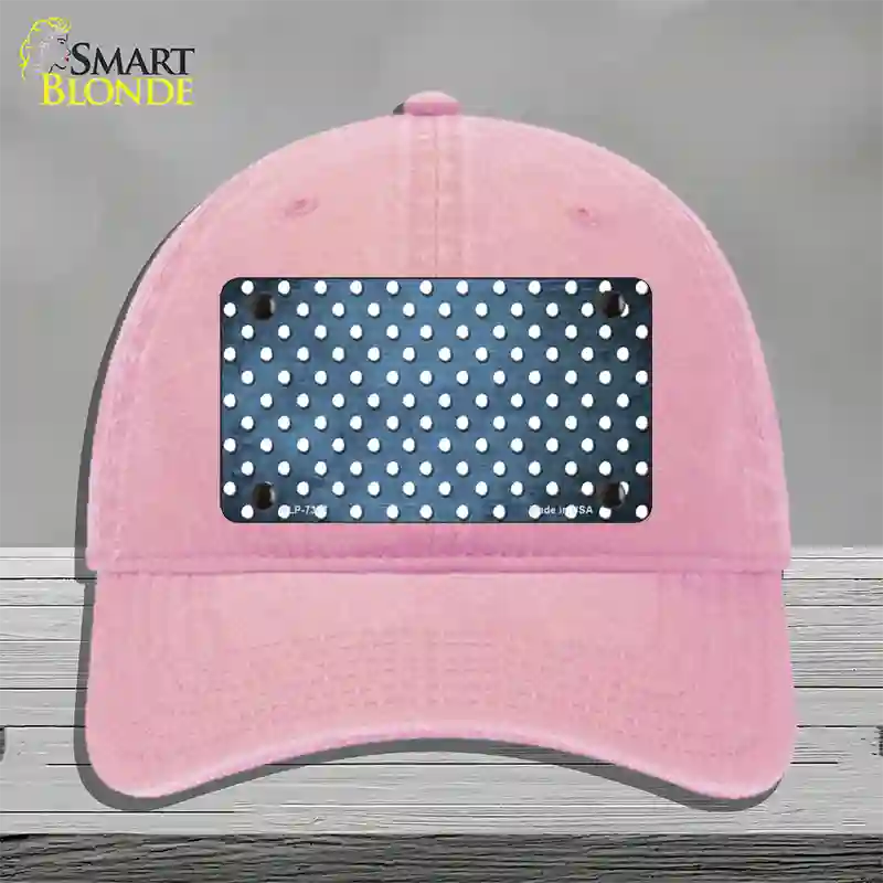 Light Blue White Small Dots Oil Rubbed Novelty License Plate Hat Unconstructed Cotton / Pink