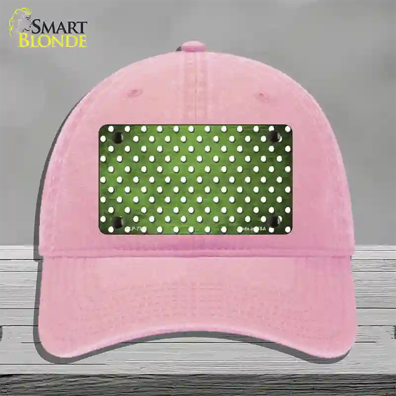 Lime Green White Small Dots Oil Rubbed Novelty License Plate Hat Unconstructed Cotton / Pink