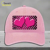 Pink White Small Dots Hearts Oil Rubbed Novelty License Plate Hat Unconstructed Cotton / Pink