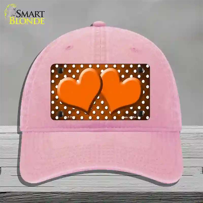 Orange White Small Dots Hearts Oil Rubbed Novelty License Plate Hat Unconstructed Cotton / Pink