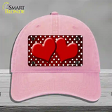 Red White Small Dots Hearts Oil Rubbed Novelty License Plate Hat Unconstructed Cotton / Pink