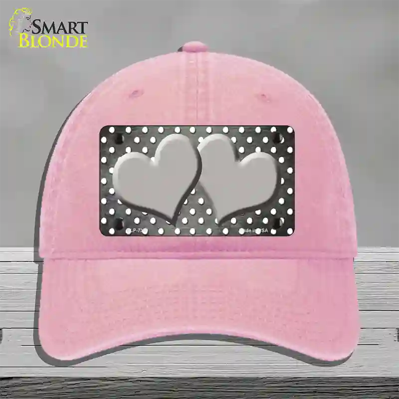 Gray White Small Dots Hearts Oil Rubbed Novelty License Plate Hat Unconstructed Cotton / Pink