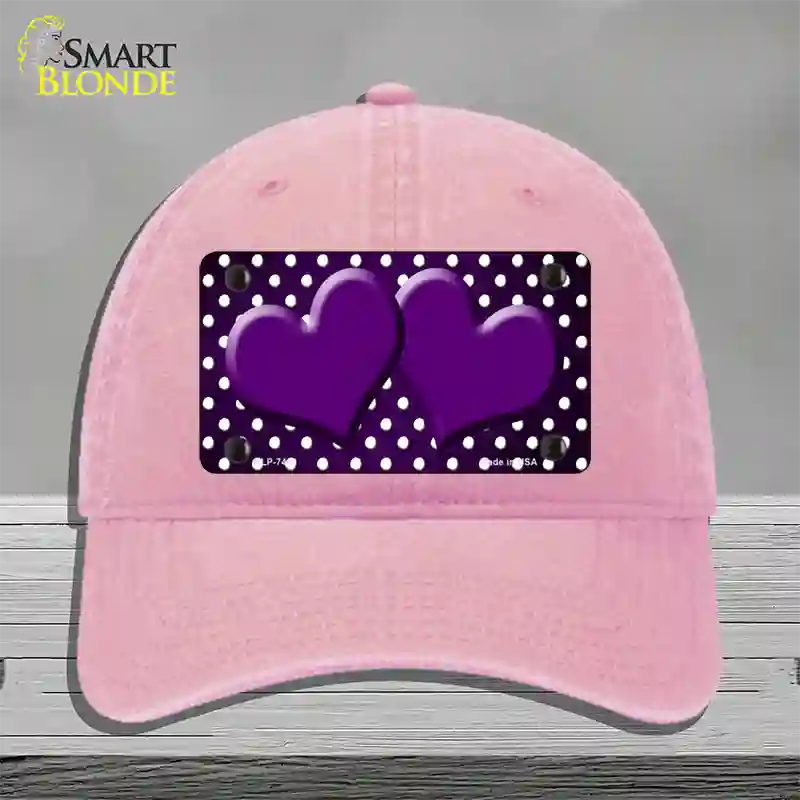 Purple White Small Dots Hearts Oil Rubbed Novelty License Plate Hat Unconstructed Cotton / Pink