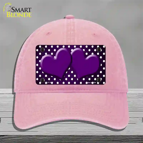 Purple White Small Dots Hearts Oil Rubbed Novelty License Plate Hat Unconstructed Cotton / Pink