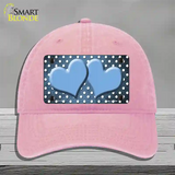 Light Blue White Small Dots Hearts Oil Rubbed Novelty License Plate Hat Unconstructed Cotton / Pink