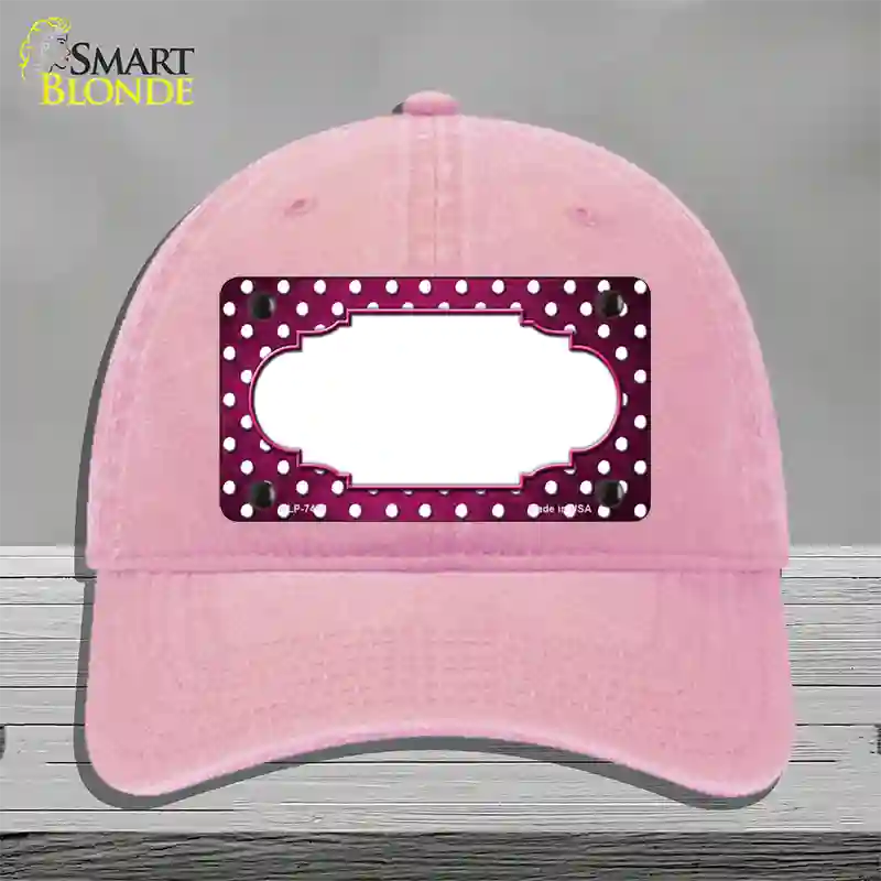 Pink White Small Dots Scallop Oil Rubbed Novelty License Plate Hat Unconstructed Cotton / Pink