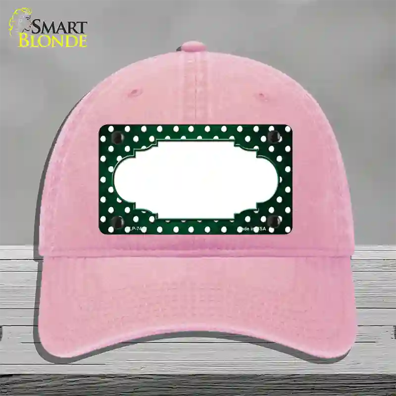 Green White Small Dots Scallop Oil Rubbed Novelty License Plate Hat Unconstructed Cotton / Pink