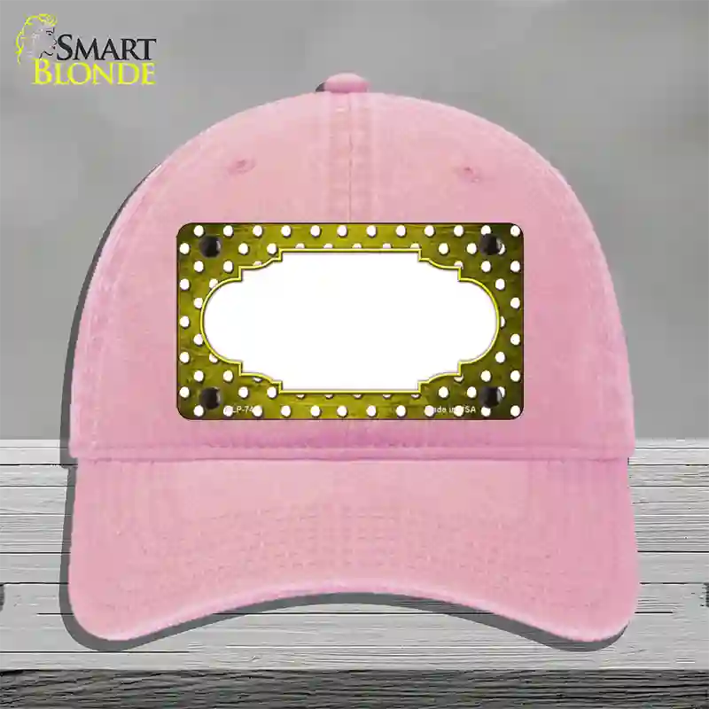 Yellow White Small Dots Scallop Oil Rubbed Novelty License Plate Hat Unconstructed Cotton / Pink