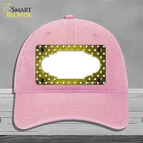 Yellow White Small Dots Scallop Oil Rubbed Novelty License Plate Hat Unconstructed Cotton / Pink