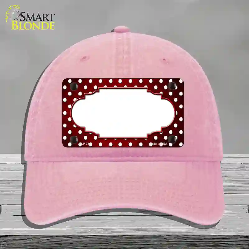 Red White Small Dots Scallop Oil Rubbed Novelty License Plate Hat Unconstructed Cotton / Pink