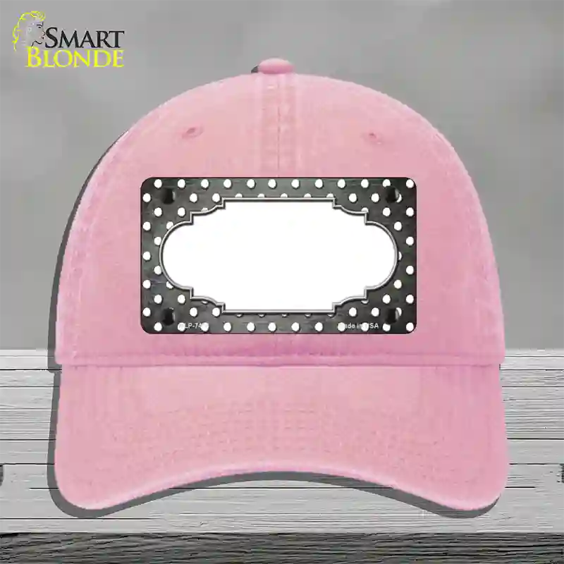 Gray White Small Dots Scallop Oil Rubbed Novelty License Plate Hat Unconstructed Cotton / Pink