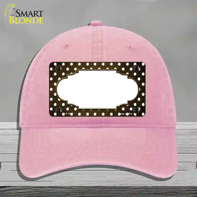 Brown White Small Dots Scallop Oil Rubbed Novelty License Plate Hat Unconstructed Cotton / Pink