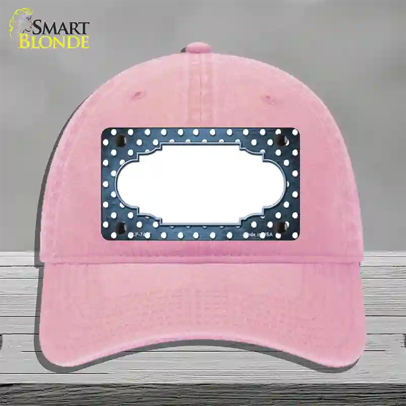 Light Blue White Small Dots Scallop Oil Rubbed Novelty License Plate Hat Unconstructed Cotton / Pink