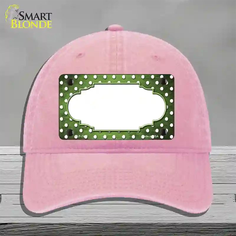 Lime Green White Small Dots Scallop Oil Rubbed Novelty License Plate Hat Unconstructed Cotton / Pink