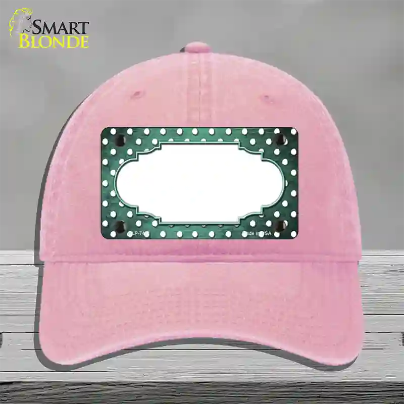 Mint White Small Dots Scallop Oil Rubbed Novelty License Plate Hat Unconstructed Cotton / Pink