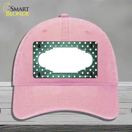 Mint White Small Dots Scallop Oil Rubbed Novelty License Plate Hat Unconstructed Cotton / Pink