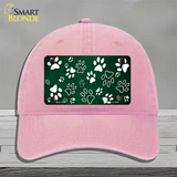 Green White Paw Oil Rubbed Novelty License Plate Hat Unconstructed Cotton / Pink