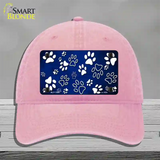 Blue White Paw Oil Rubbed Novelty License Plate Hat Unconstructed Cotton / Pink