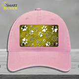 Yellow White Paw Oil Rubbed Novelty License Plate Hat Unconstructed Cotton / Pink