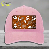 Orange White Paw Oil Rubbed Novelty License Plate Hat Unconstructed Cotton / Pink