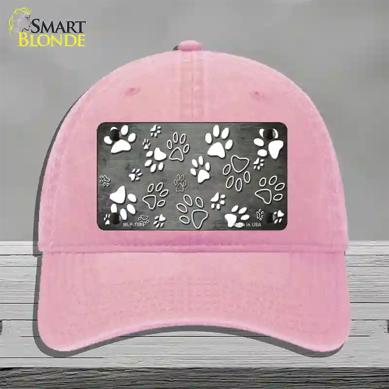 Gray White Paw Oil Rubbed Novelty License Plate Hat Unconstructed Cotton / Pink