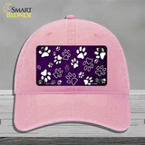 Purple White Paw Oil Rubbed Novelty License Plate Hat Unconstructed Cotton / Pink