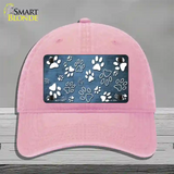 Light Blue White Paw Oil Rubbed Novelty License Plate Hat Unconstructed Cotton / Pink