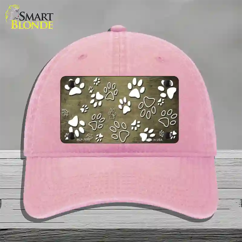 Gold White Paw Oil Rubbed Novelty License Plate Hat Unconstructed Cotton / Pink