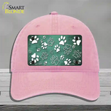 Mint White Paw Oil Rubbed Novelty License Plate Hat Unconstructed Cotton / Pink