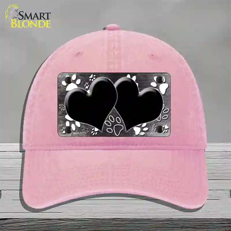 Paw Heart Black White Novelty License Plate Hat Unconstructed Cotton / Pink